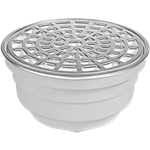 Coladera universal redonda para patio con cubierta de acero inoxidable y check antiolores Jumbo Fleximatic 2636