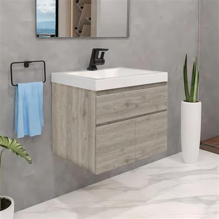 Vanity Roma 63x48x48 cm en Melamina Color Ceniza con Lavamanos en Marmolina Oslo Blanco Bochetti 1152116