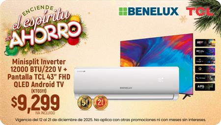 Minisplit Inverter 12000 BTUS/220V + Pantalla TCL 43"