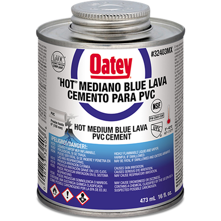 Cemento Azul para PVC Blue Lava (16 oz / 473 ml), Especial para Alta Humedad y Exterior, Modelo 32403MX, Oatey PG3171
