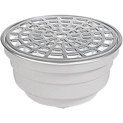 Coladera universal redonda para patio con cubierta de acero inoxidable y check antiolores Jumbo Fleximatic 2636