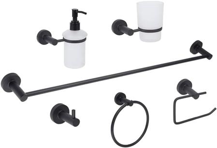 Juego de Accesorios para Baño de 6 Piezas, Acabado Negro Mate, Modelo 3200.2, Dica